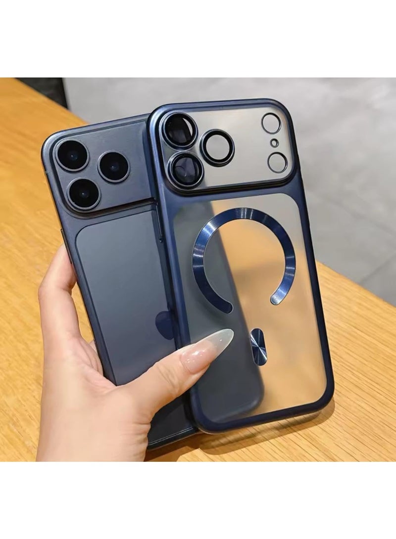 Luxury Matte Plating compatible With Magsafe Case For iPhone 17 Pro Shockproof Back Cover Lens protector film (Deep Blue, iPhone 17 Pro) - Image 2